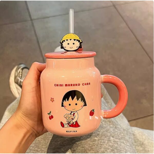 Chibi Maruko Chan Ceramic Water Mug Straw Cup With Lid 400ml - Image 3
