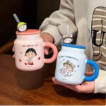 Chibi Maruko Chan Ceramic Water Mug Straw Cup With Lid 400ml - Image 2