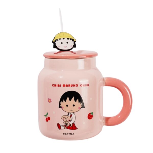 Chibi Maruko Chan Ceramic Water Mug Straw Cup With Lid 400ml - Image 1