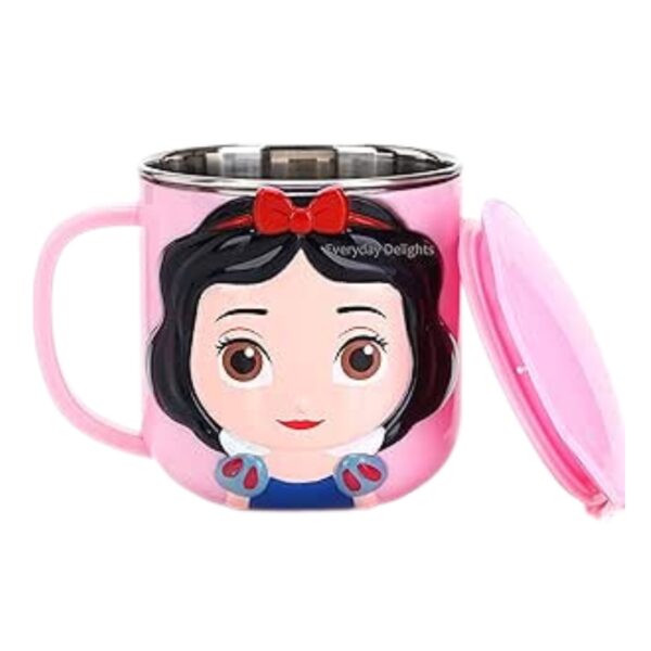 Disney 3D Princess Snow White Pink Durable Stainless Steel Insulated Cup With Lid - Image 1