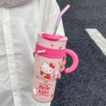Hello Kitty Tumbler Cup with Straw, Handle, Pink, Cute Sanrio Drinkware for Kids and Fans 1200 Ml - Image 2