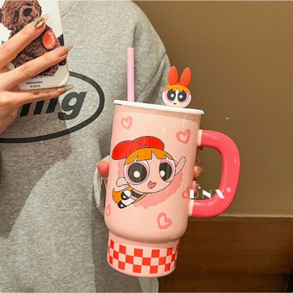 Powerpuff Girls Ceramic Mug With Lid And Straw 850ml - Image 2