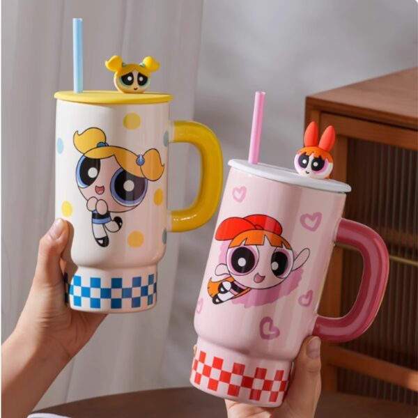 Powerpuff Girls Ceramic Mug With Lid And Straw 850ml - Image 3