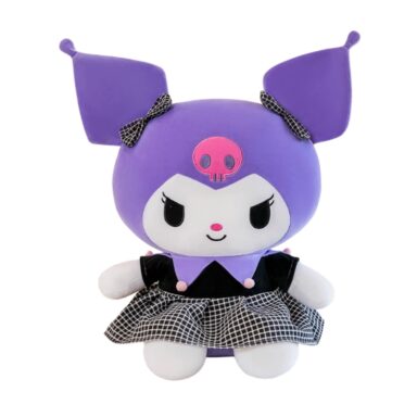 Sanrio Kuromi Plush With Black Checkered Ribbon And Dress 35Cm