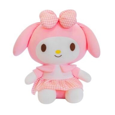 Sanrio My Melody Plush With Pink Checkered Ribbon And Dress 35Cm