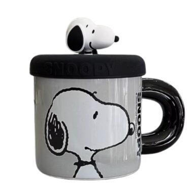 Snoopy Ceramic Mug With Lid 360ml Black
