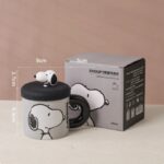 Snoopy Ceramic Mug With Lid 360ml Black - Image 3