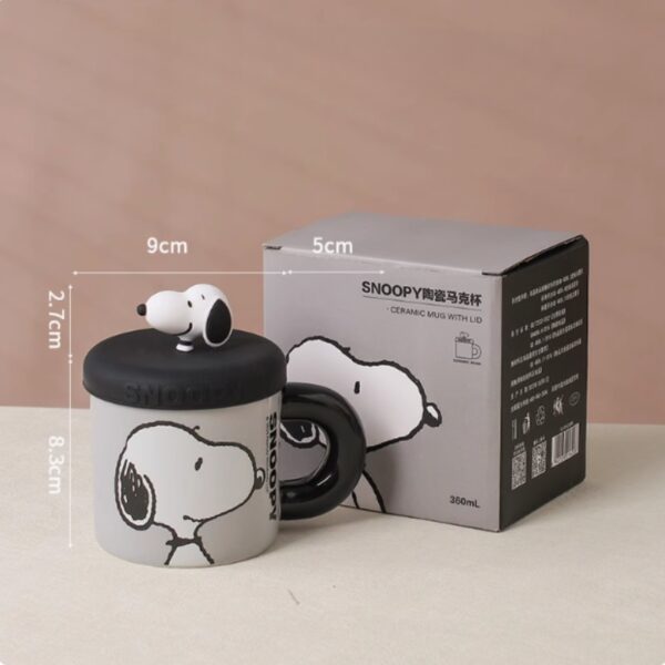 Snoopy Ceramic Mug With Lid 360ml Black - Image 3