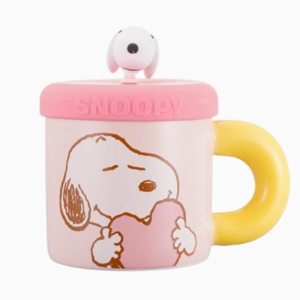Snoopy Ceramic Mug With Lid 360ml Pink - Image 1