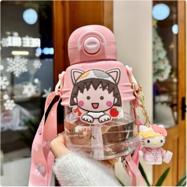Chibi Maruko Chan Drink Container Cute Cartoon Design with Strap, 650 Ml Capacity - Image 2