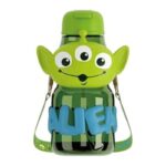 Kids Water Bottle with Alien Design, 850ml, Green, 3-Eye Character, Shoulder Strap