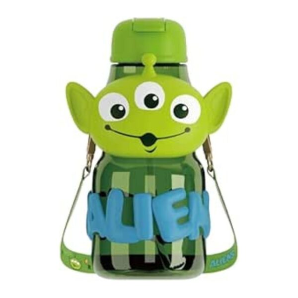 Kids Water Bottle with Alien Design, 850ml, Green, 3-Eye Character, Shoulder Strap - Image 1