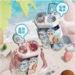 Mofusand Kids Water Bottle With Cartoon Cat Design, Dual Chamber, Portable Strap 640ml - Image 2