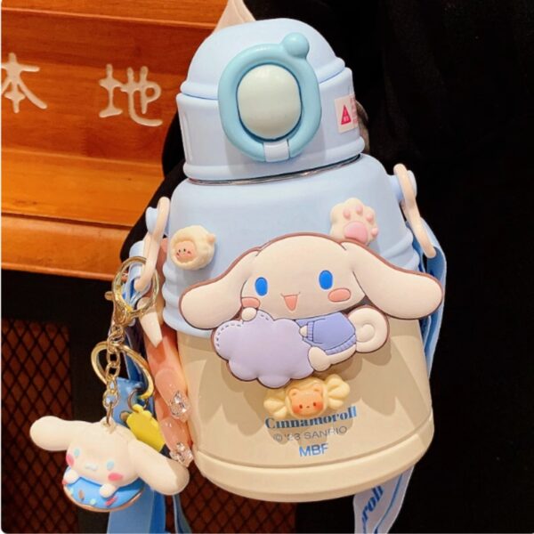 Sanrio Cinnamoroll Kids Water Bottle With Strap, Insulated Stainless Steel, Blue And White 600ml - Image 2