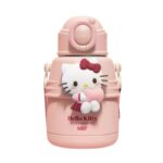 Sanrio Hello Kitty Kids Water Bottle With Strap, Insulated Stainless Steel, Pink And White