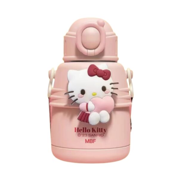 Sanrio Hello Kitty Kids Water Bottle With Strap, Insulated Stainless Steel, Pink And White - Image 1