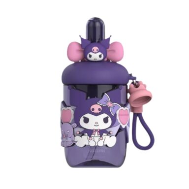 Sanrio Kuromi Kids Water Bottle, Pink Cartoon Design With 3D Figure Top 650ml