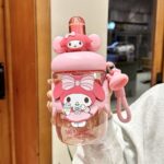 Sanrio My Melody Kids Water Bottle, Pink Cartoon Design with 3 D Figure Top and Portable Drinks Container with Strap 650ml - Image 2